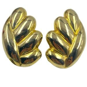 VINTAGE MIMI DI N 1986 GOLD TONE SHELL CLIP ON EARRINGS CHUNKY NEW OLD STOCK